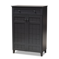 Baxton Studio FP-1203-Dark Grey Glidden Modern and Contemporary Dark Grey Finished 5-Shelf Wood Shoe Storage Cabinet with Drawer